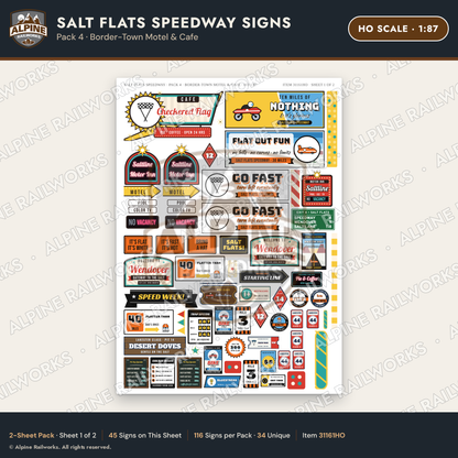 Alpine Railworks 31161HO HO Scale Racing Signs - Salt Flats Speedway