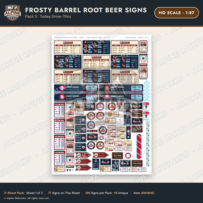 Alpine Railworks 30616HO HO Scale Fast Food Signs - Root Beer Drive-In