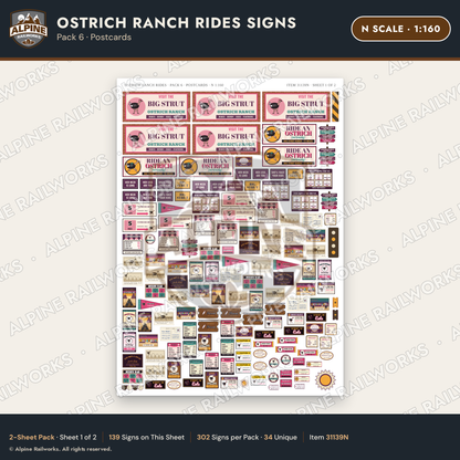 Alpine Railworks 31139N N Scale Roadside Signs - Ostrich Farm