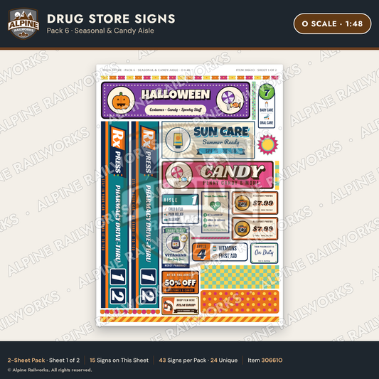 Alpine Railworks 30661O O Scale Drug Store Signs - Seasonal