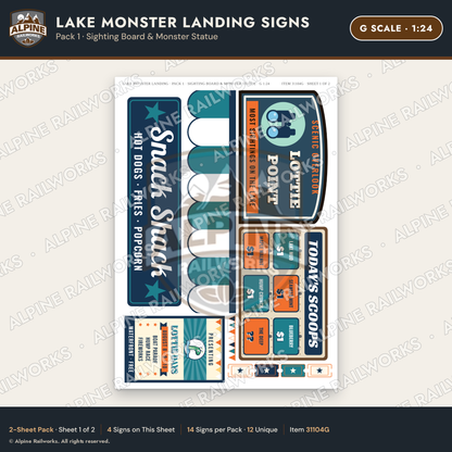 Alpine Railworks 31104G G Scale Roadside Signs - Lake Monster
