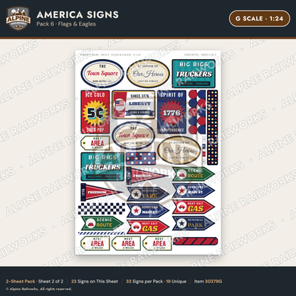Alpine Railworks 30379G G Scale America Signs - Flags & Eagles