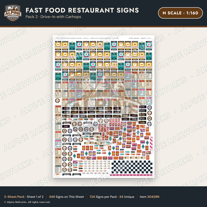 Alpine Railworks 30429N N Scale Fast Food Restaurant Signs
