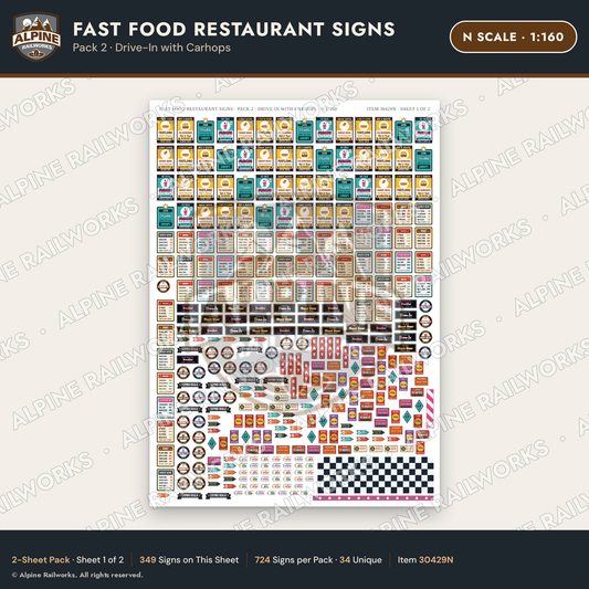 Alpine Railworks 30429N N Scale Fast Food Restaurant Signs