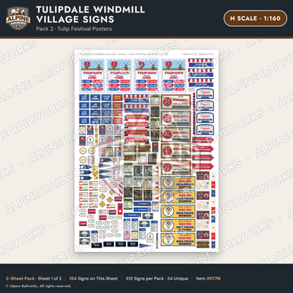Alpine Railworks 31177N N Scale Roadside Signs - Windmill Village