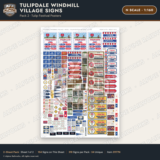 Alpine Railworks 31177N N Scale Roadside Signs - Windmill Village