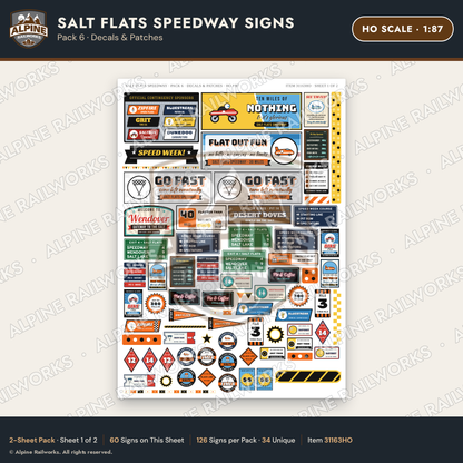Alpine Railworks 31163HO HO Scale Racing Signs - Salt Flats Speedway