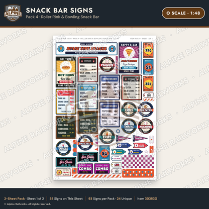 Alpine Railworks 30353O O Scale Snack Bar Signs - Roller Rink