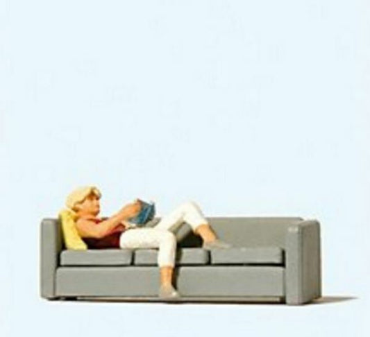 Preiser 28179 HO Scale Recreation & Sports Woman Reading on Sofa