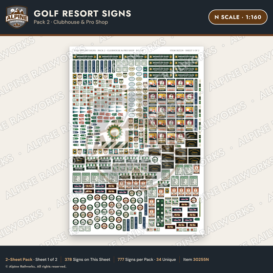 Alpine Railworks 30255N N Scale Golf Resort Signs - Clubhouse