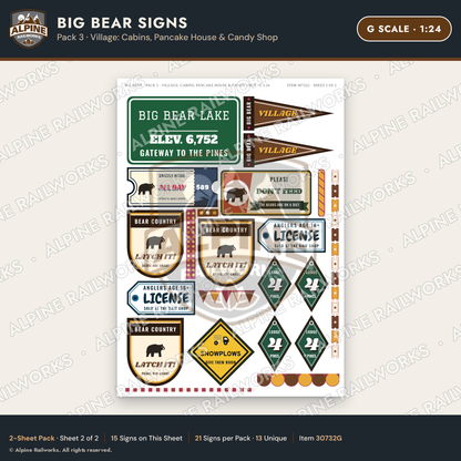 Alpine Railworks 30732G G Scale Tourist Signs - Big Bear Lake - Cabins