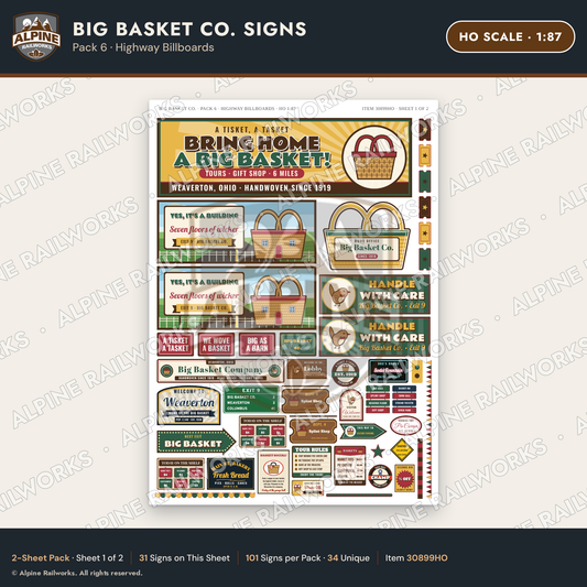 Alpine Railworks 30899HO HO Scale Roadside Signs - Basket Building