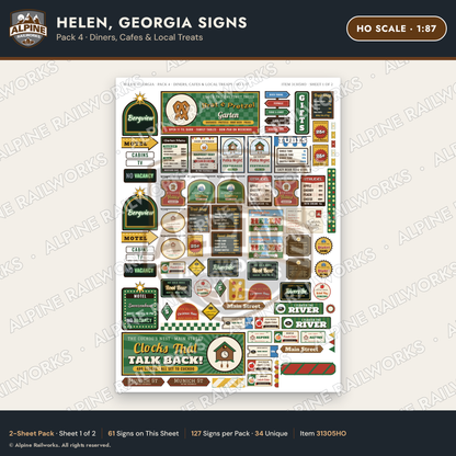 Alpine Railworks 31305HO HO Scale Helen GA Signs - Diners & Cafes