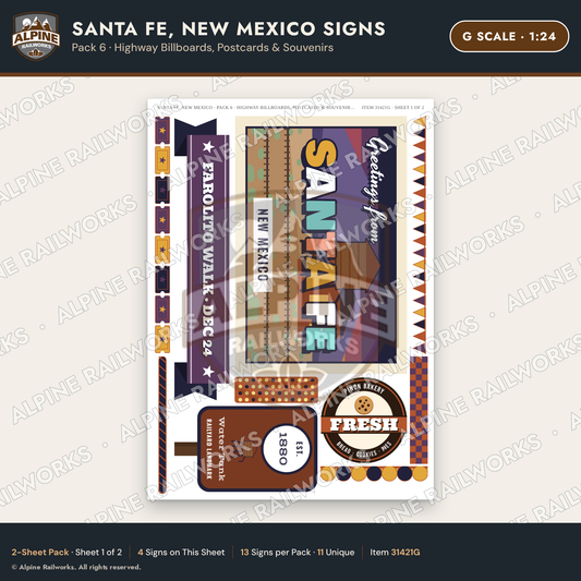 Alpine Railworks 31421G G Scale Santa Fe NM Signs - Billboards