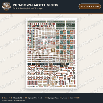 Alpine Railworks 30472N N Scale Run-Down Motel Signs