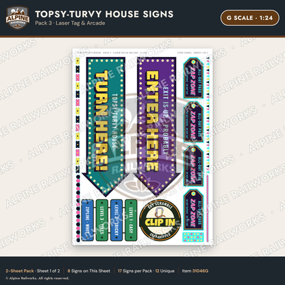 Alpine Railworks 31046G G Scale Roadside Signs - Upside-Down House