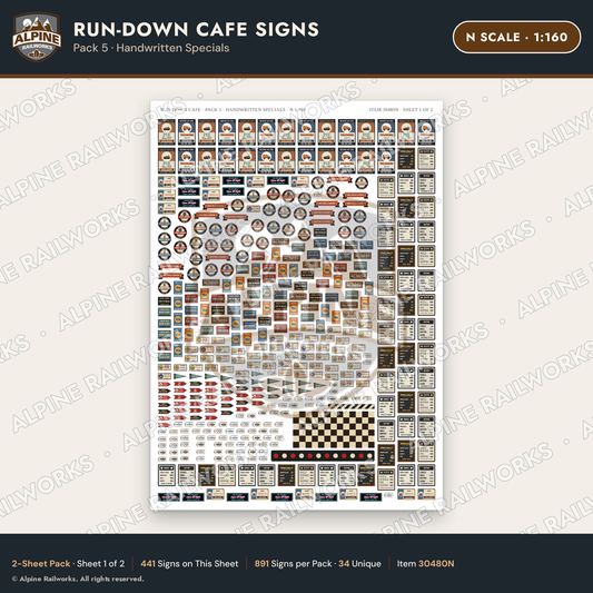 Alpine Railworks 30480N N Scale Run-Down Cafe Signs