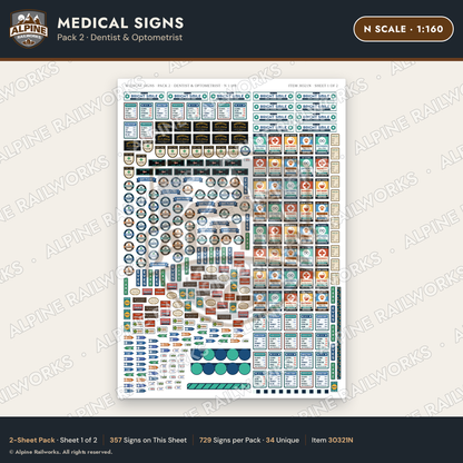 Alpine Railworks 30321N N Scale Medical Signs - Dentist & Optometrist