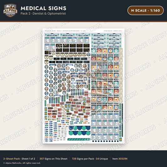 Alpine Railworks 30321N N Scale Medical Signs - Dentist & Optometrist