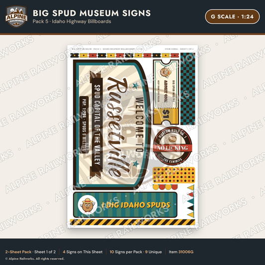Alpine Railworks 31006G G Scale Roadside Signs - Potato Museum