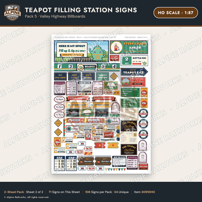 Alpine Railworks 30910HO HO Scale Roadside Signs - Teapot Gas Station