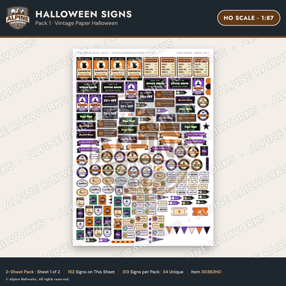 Alpine Railworks 30362HO HO Scale Halloween Signs - Paper Halloween