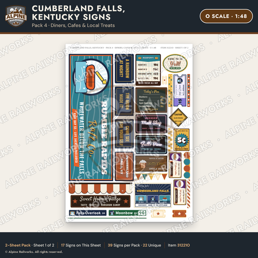 Alpine Railworks 31221O O Scale Cumberland Falls Signs - Diners