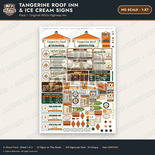 Alpine Railworks 30617HO HO Scale Restaurant Signs - Orange Roof Diner