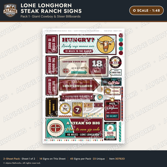 Alpine Railworks 30762O O Scale Roadside Signs - Big Steakhouse