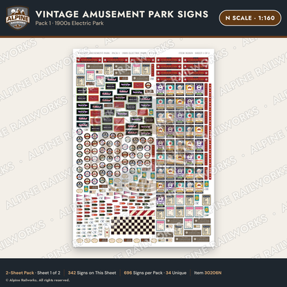 Alpine Railworks 30206N N Scale Vintage Amusement Park Signs