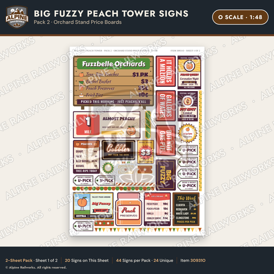 Alpine Railworks 30931O O Scale Roadside Signs - Peach Water Tower