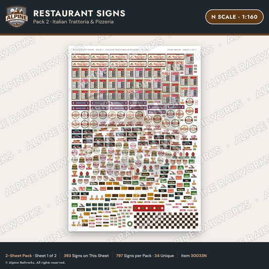 Alpine Railworks 30033N N Scale Restaurant Signs - Italian Trattoria