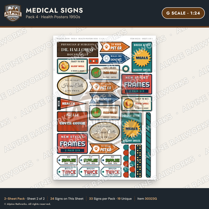 Alpine Railworks 30323G G Scale Medical Signs - Health Posters 1950s