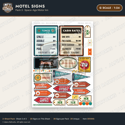 Alpine Railworks 30130G G Scale Motel Signs - Space-Age Motor Inn