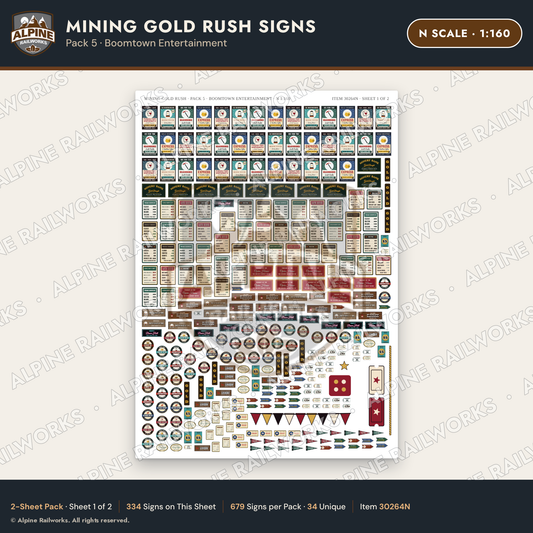 Alpine Railworks 30264N N Scale Mining Gold Rush Signs
