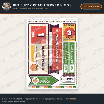 Alpine Railworks 30930G G Scale Roadside Signs - Peach Water Tower