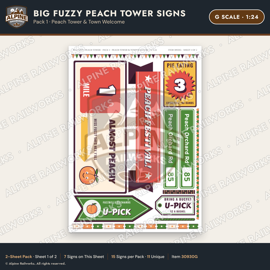 Alpine Railworks 30930G G Scale Roadside Signs - Peach Water Tower