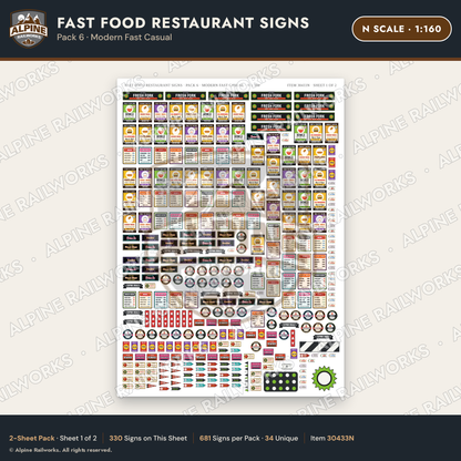 Alpine Railworks 30433N N Scale Fast Food Restaurant Signs