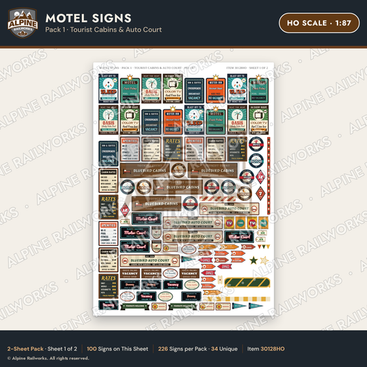 Alpine Railworks 30128HO HO Scale Motel Signs - Tourist Cabins