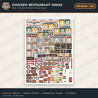 Alpine Railworks 30452HO HO Scale Chicken Restaurant Signs