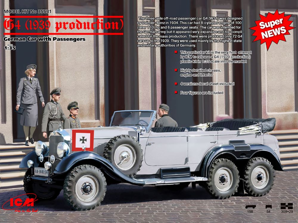 ICM Models 35531 1/35 WWII German G4 1939 Production Staff Car w/4 Figures