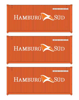 Walthers SceneMaster 18052 HO 20' Container 3-Pack Hamburg Sud