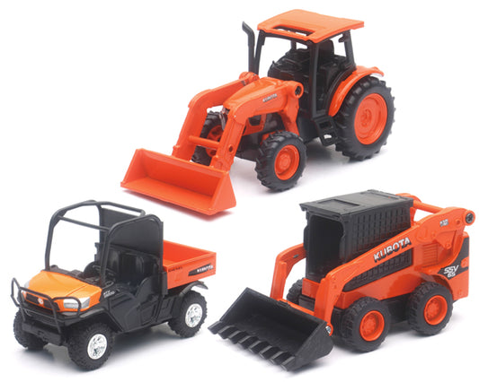 New Ray AS-33297-SET Scale Kubota Mini Vehicle Pull Back 3-Piece Set Set