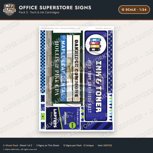 Alpine Railworks 30672G G Scale Office Superstore Signs - Tech