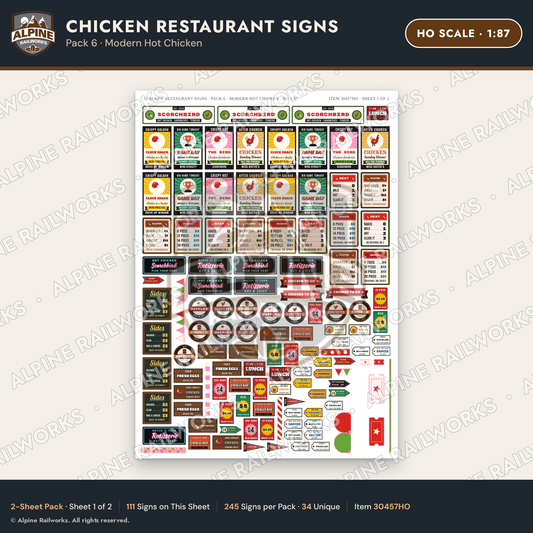 Alpine Railworks 30457HO HO Scale Chicken Restaurant Signs
