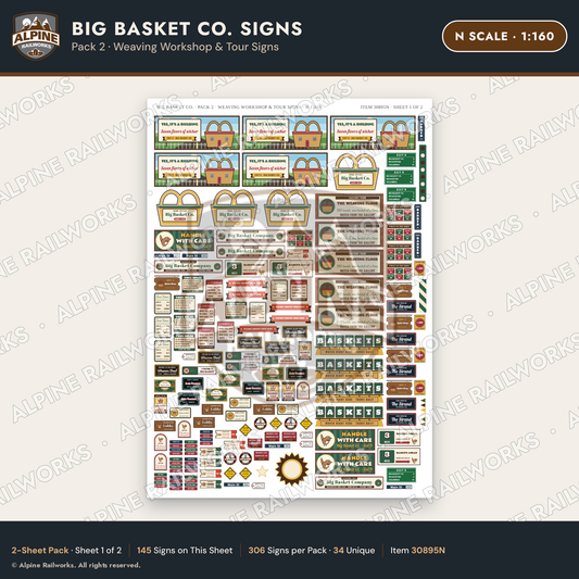 Alpine Railworks 30895N N Scale Roadside Signs - Basket Building
