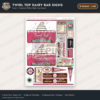 Alpine Railworks 30623O O Scale Fast Food Signs - Ice Cream Dairy Bar