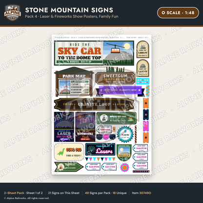 Alpine Railworks 30749O O Scale Tourist Signs - Stone Mountain - Laser