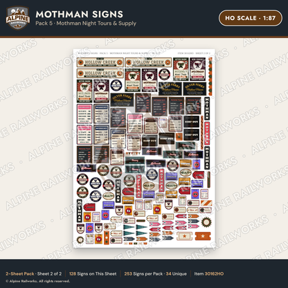 Alpine Railworks 30162HO HO Scale Mothman Signs - Mothman Night Tours