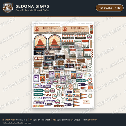 Alpine Railworks 30728HO HO Scale Tourist Signs - Sedona - Resorts